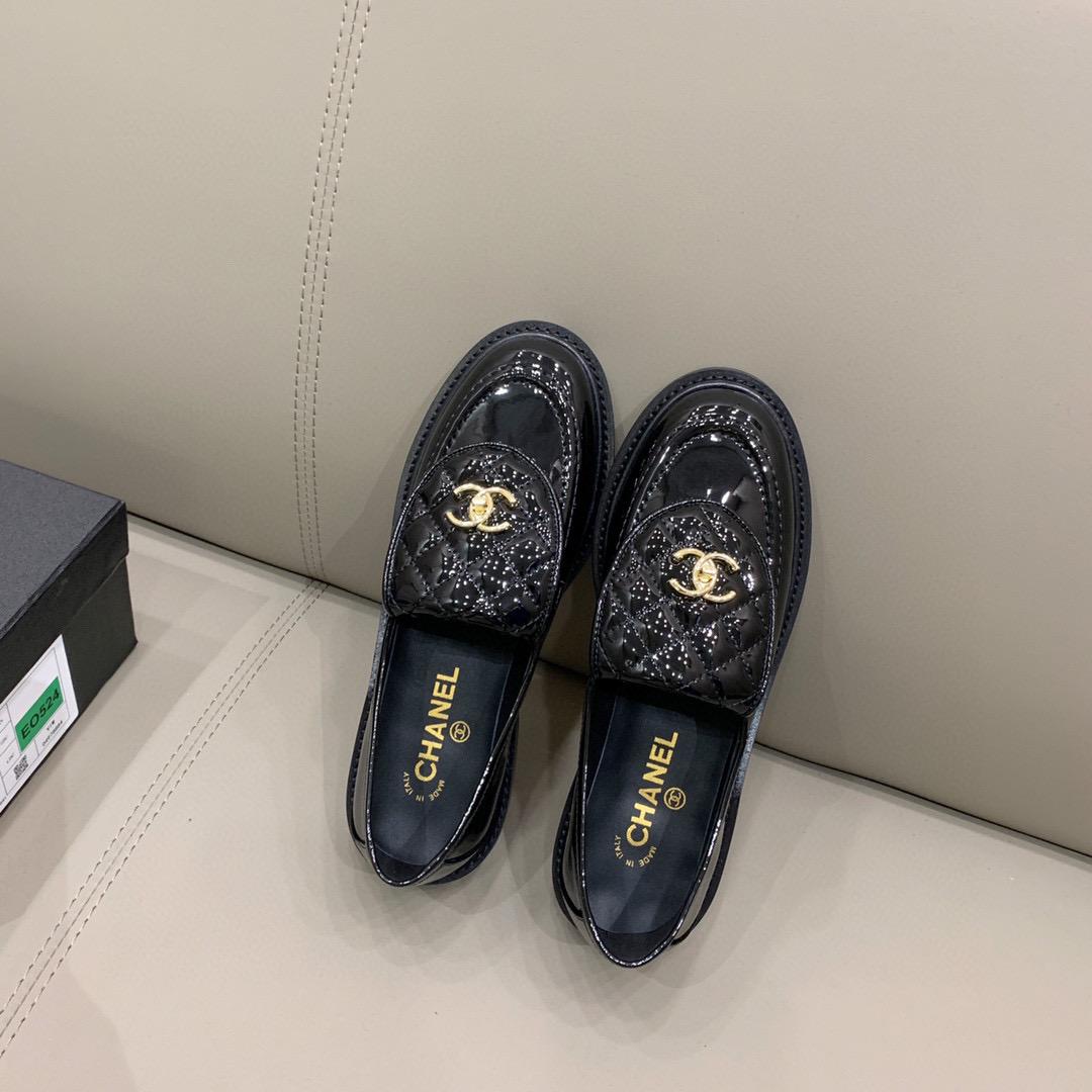 Ch**el Loafers Shiny Black For Women, Women’s Shoes G36646
