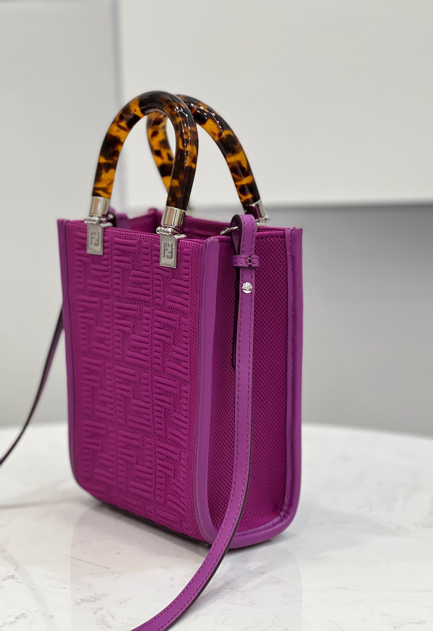 F**di Mini Sunshine Shopper Purple For Women, Women’s Handbags, Shoulder And CrossBody Bags 7.1in/18cm FF 8BS051