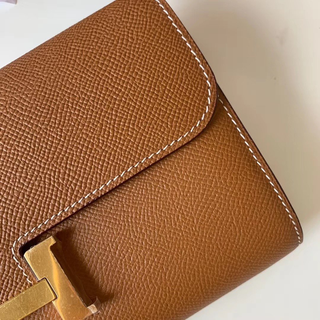 H**me5 Constance Togo Long Wallet  21cm/8.3in Gold Toned Hardware For Women Brown
