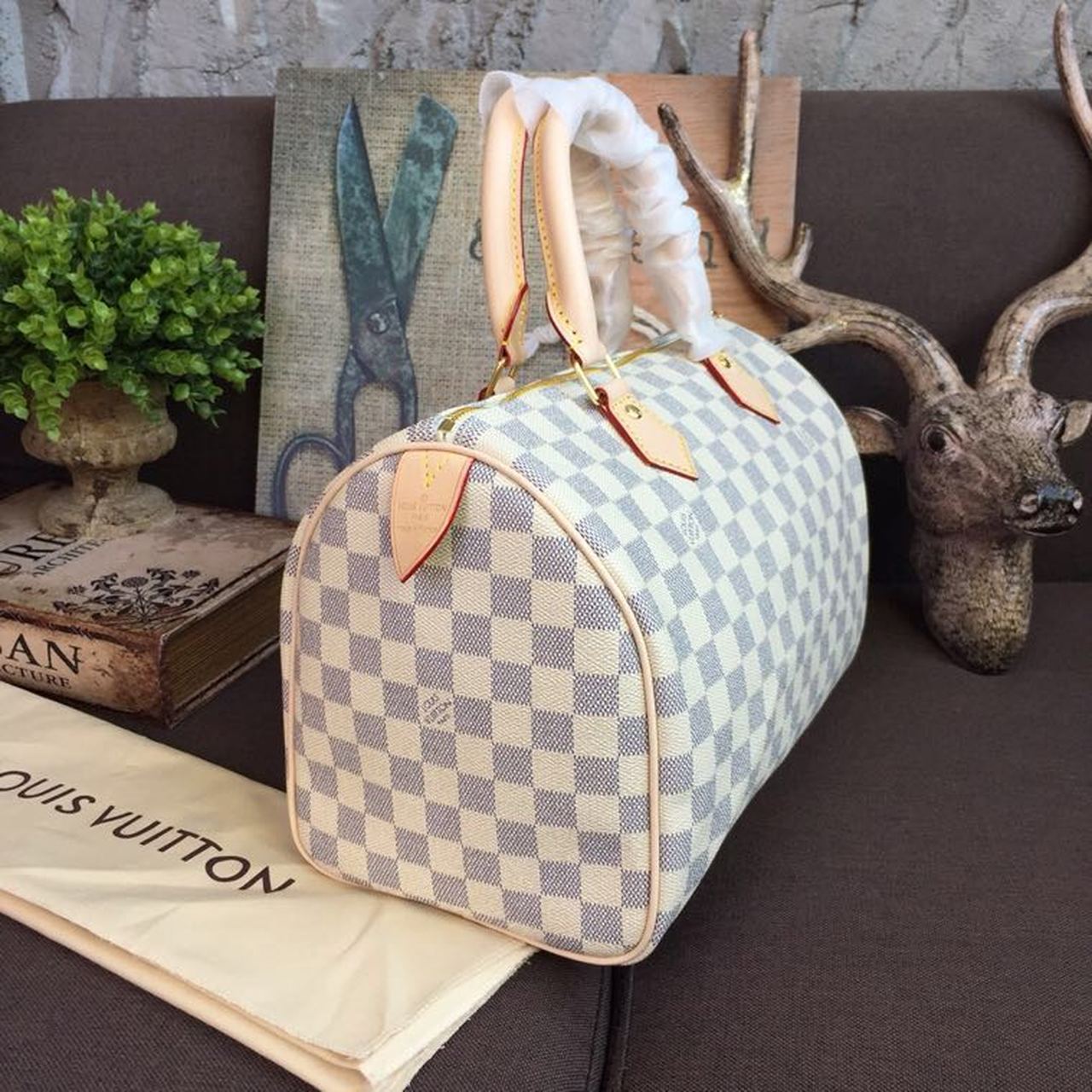 L0vis Vvtt0n Speedy 30 Damier Azur Canvas For Women, Women’s Handbags 11.8in/30cm LV N41370