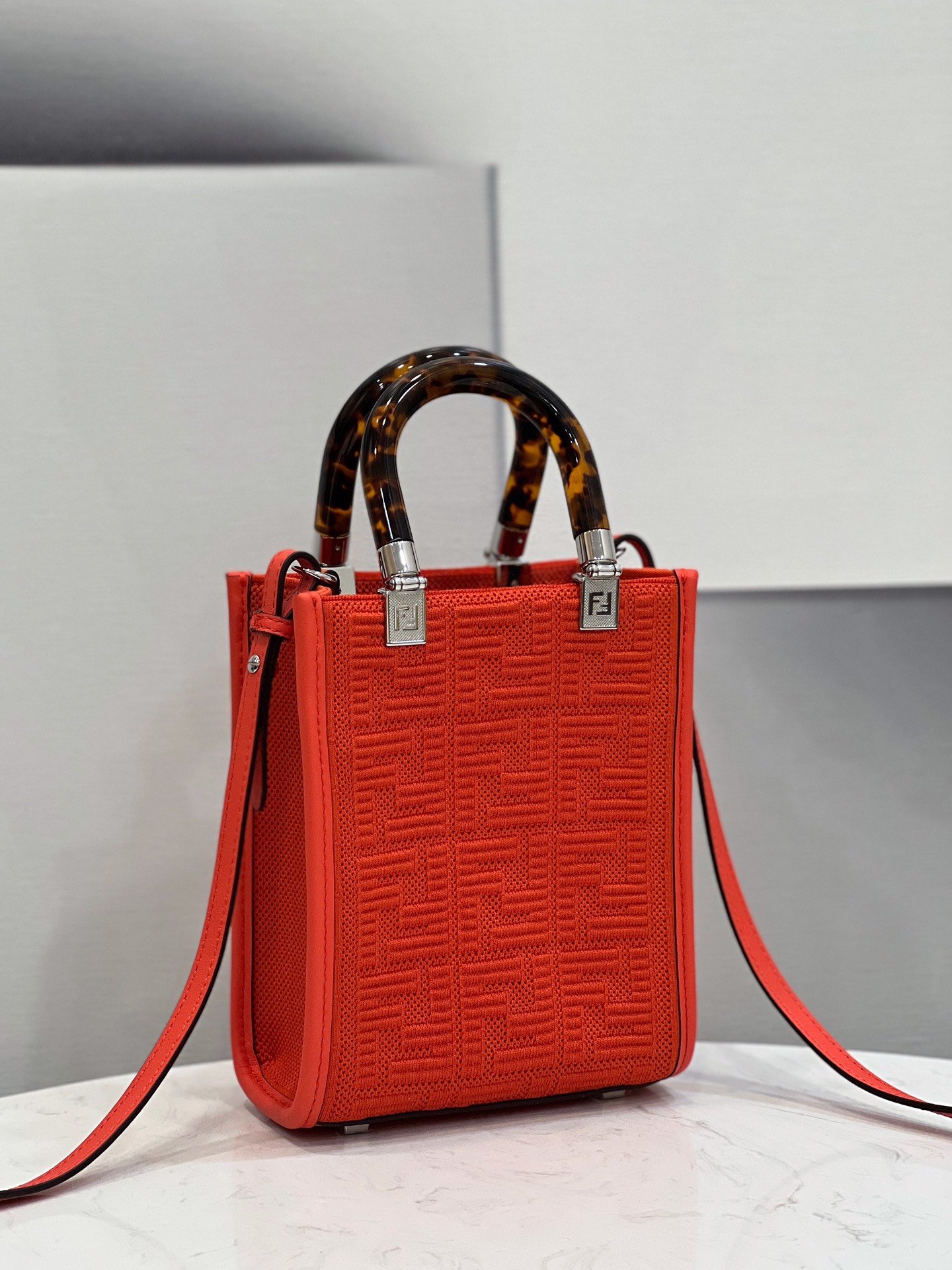 F**di Mini Sunshine Shopper Red For Women, Women’s Handbags, Shoulder And CrossBody Bags 7.1in/18cm FF 8BS051