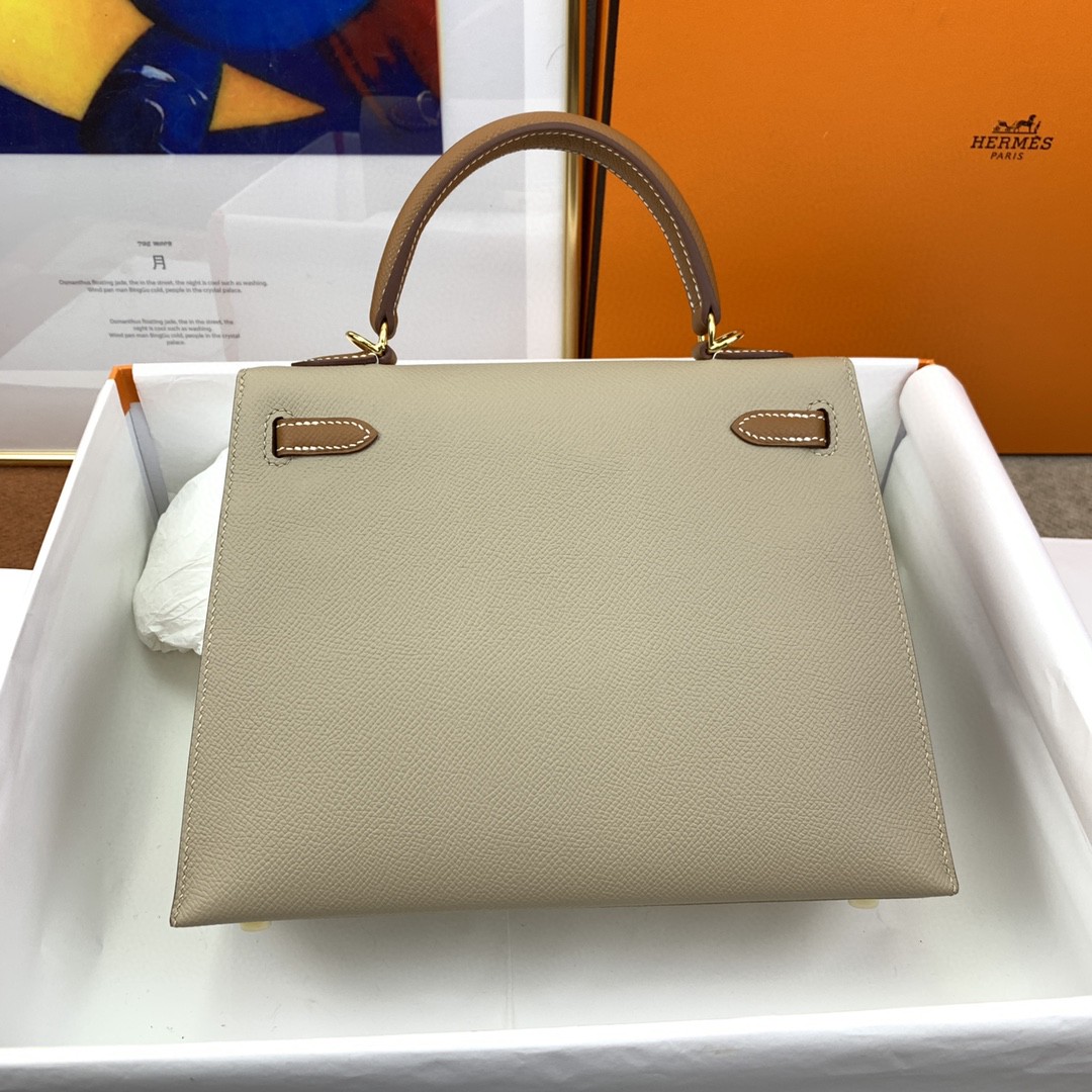 H**me5 Kelly 25 Sellier Epsom Greige/Brown Bag For Women, Women’s Handbags, Shoulder Bags 10in/25cm