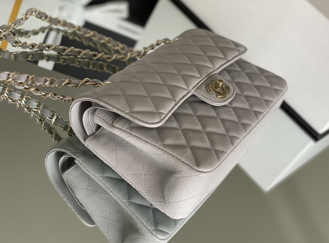 Ch**el Classic Handbag 26cm Grey GOLD Hardware For Women A01112