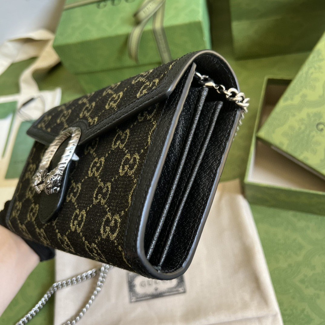 Gvc*1 Dionysus GG Mini Chain Bag Black And Ivory GG Denim Jacquard For Women 8in/20cm 401231 UN3BN 1274