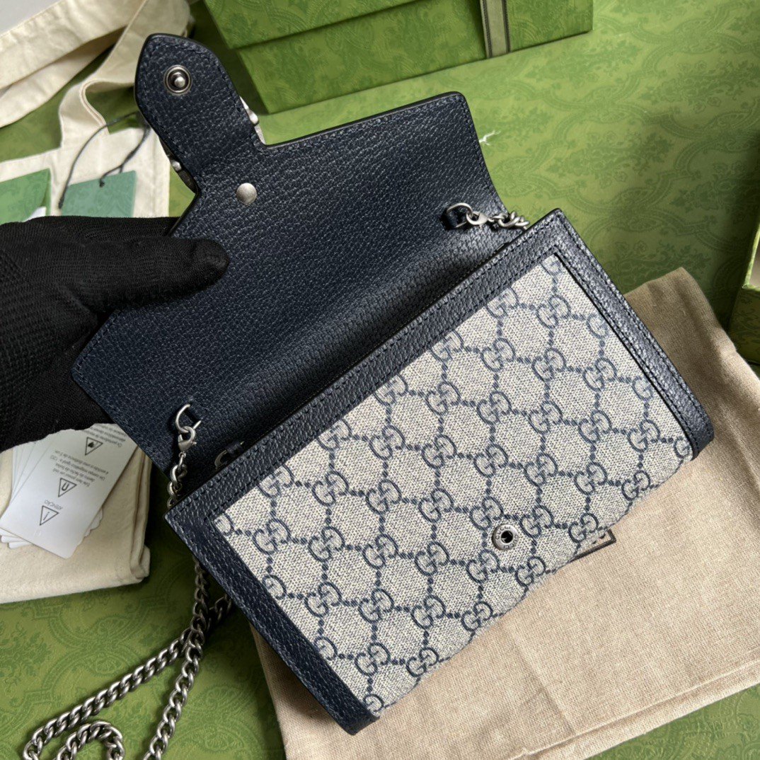 Gvc*1 Dionysus GG Chain Wallet Beige And Blue Svp*me Canvas For Women 8in/20cm 401231 K9GSN 4075