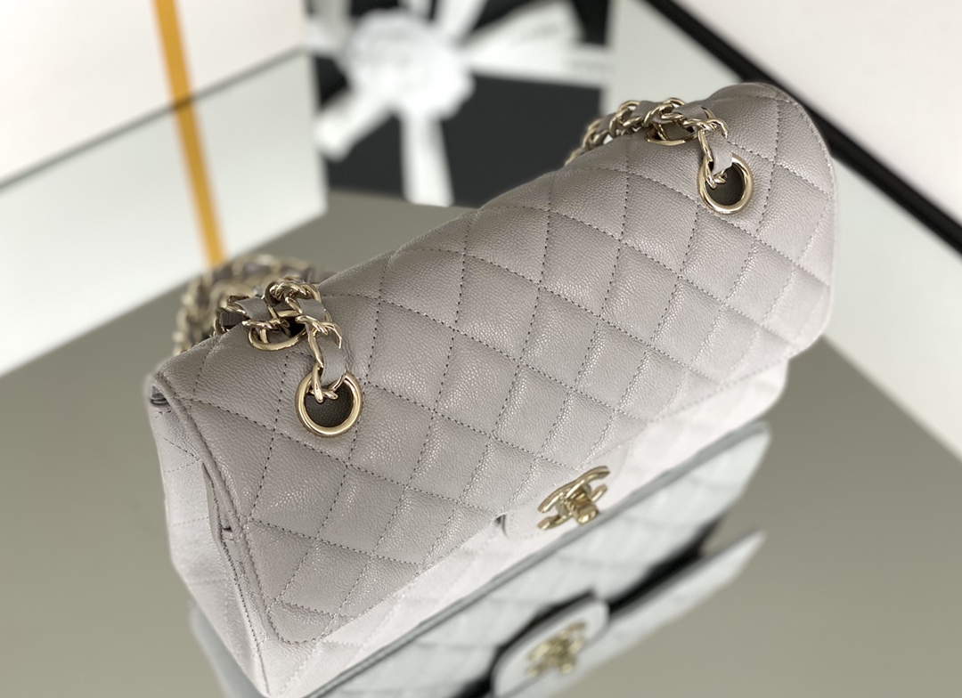 Ch**el Classic Handbag 26cm Grey GOLD Hardware For Women A01112