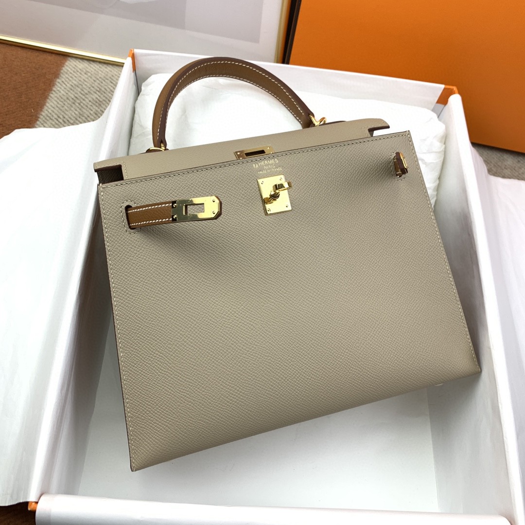 H**me5 Kelly 25 Sellier Epsom Greige/Brown Bag For Women, Women’s Handbags, Shoulder Bags 10in/25cm