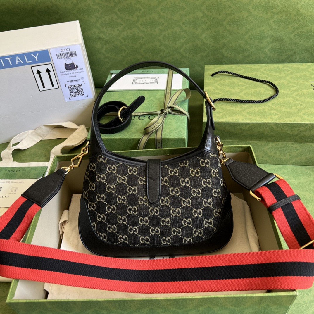 Gvc*1 Jackie 1961 Small Shoulder Bag Black And Ivory GG Denim Jacquard For Women 11in/28cm 678843 UN3AG 1294