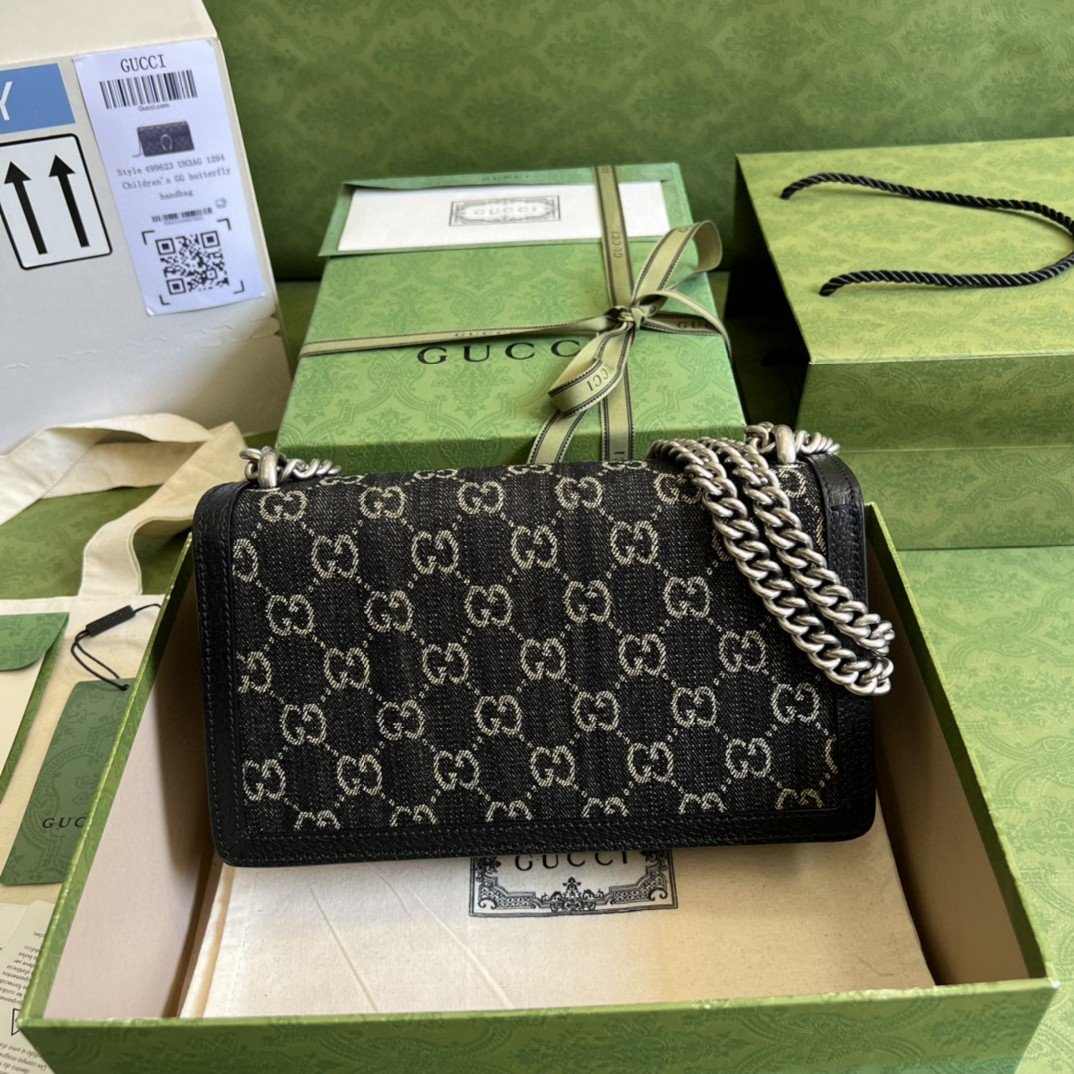 Gvc*1 Dionysus Small GG Shoulder Bag Black And Ivory GG Denim Jacquard For Women 10in/25cm 499623 UN3BN 1274