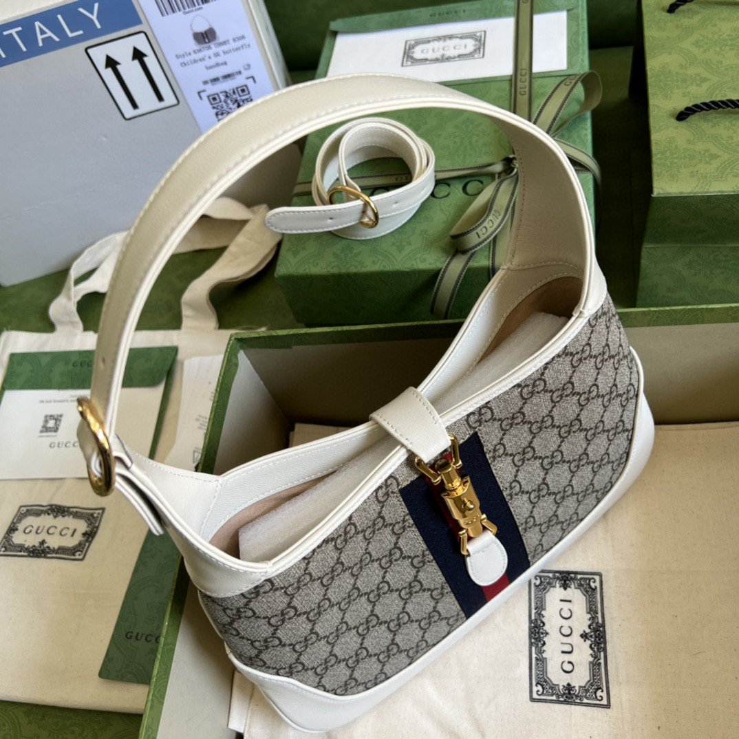 Gvc*1 Jackie 1961 Small Shoulder Bag Beige And Ebony GG Svp*me Canvas For Women 11in/28cm 636706 HUHHG 9794