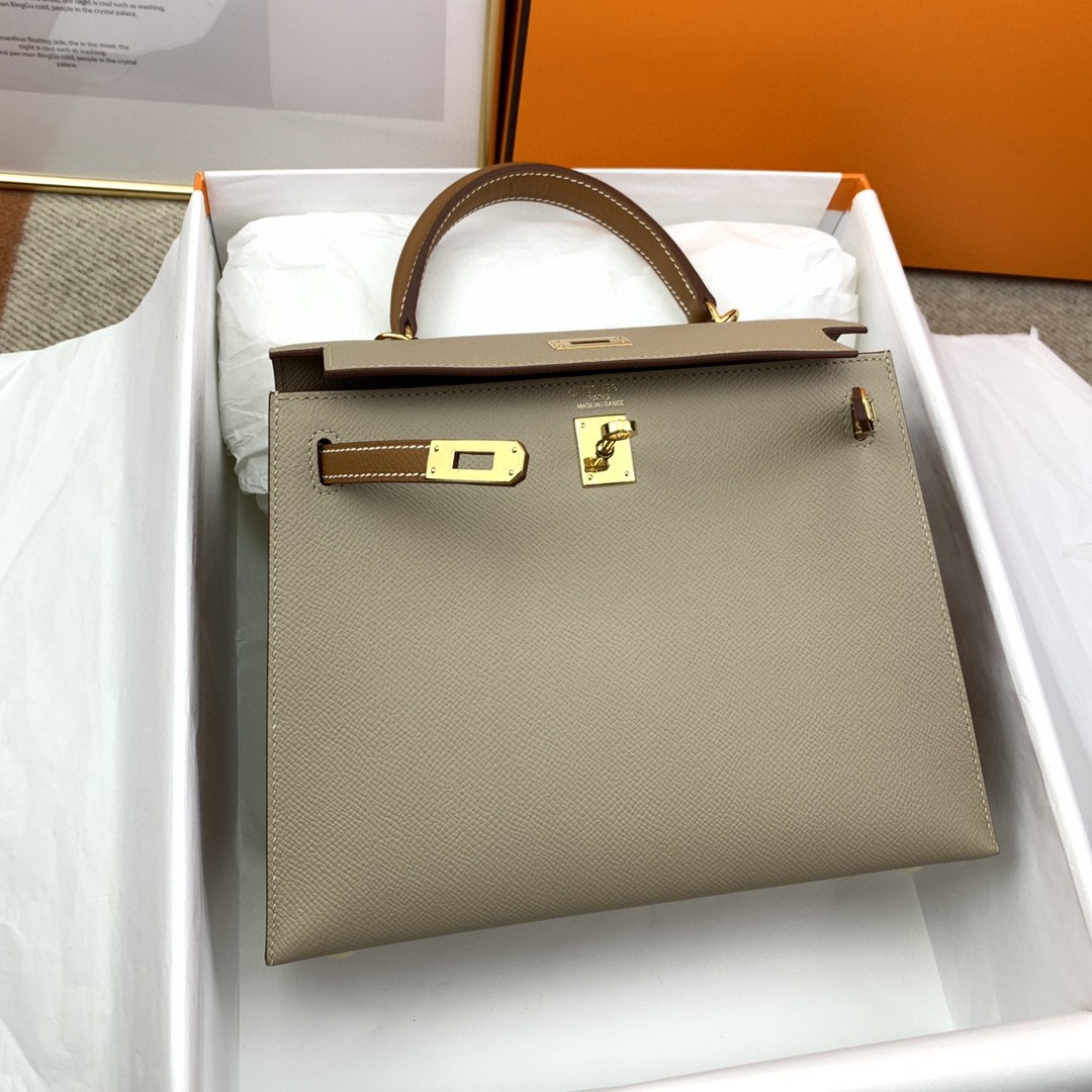 H**me5 Kelly 25 Sellier Epsom Greige/Brown Bag For Women, Women’s Handbags, Shoulder Bags 10in/25cm