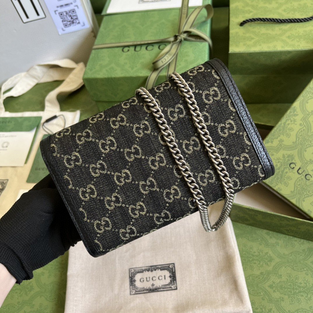 Gvc*1 Dionysus GG Mini Chain Bag Black And Ivory GG Denim Jacquard For Women 8in/20cm 401231 UN3BN 1274