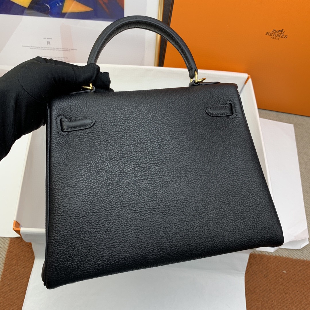 H**me5 Kelly 25 Retourne Togo Black Bag For Women, Women’s Handbags, Shoulder Bags 10in/25cm