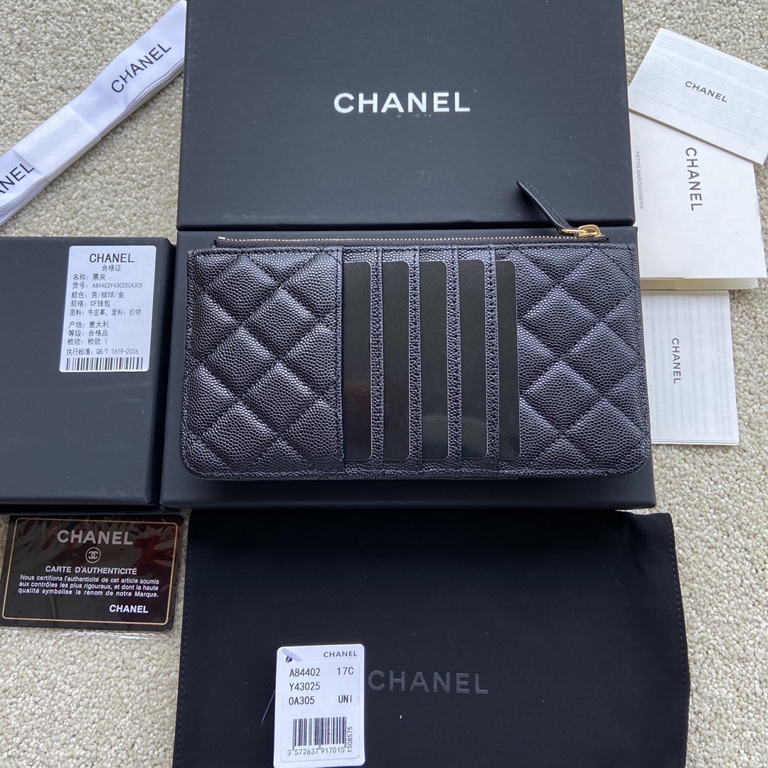 Ch**el CO-CO Mini Pouch Wallet 19.5cm/7.7in Gold Hardware For Women Black