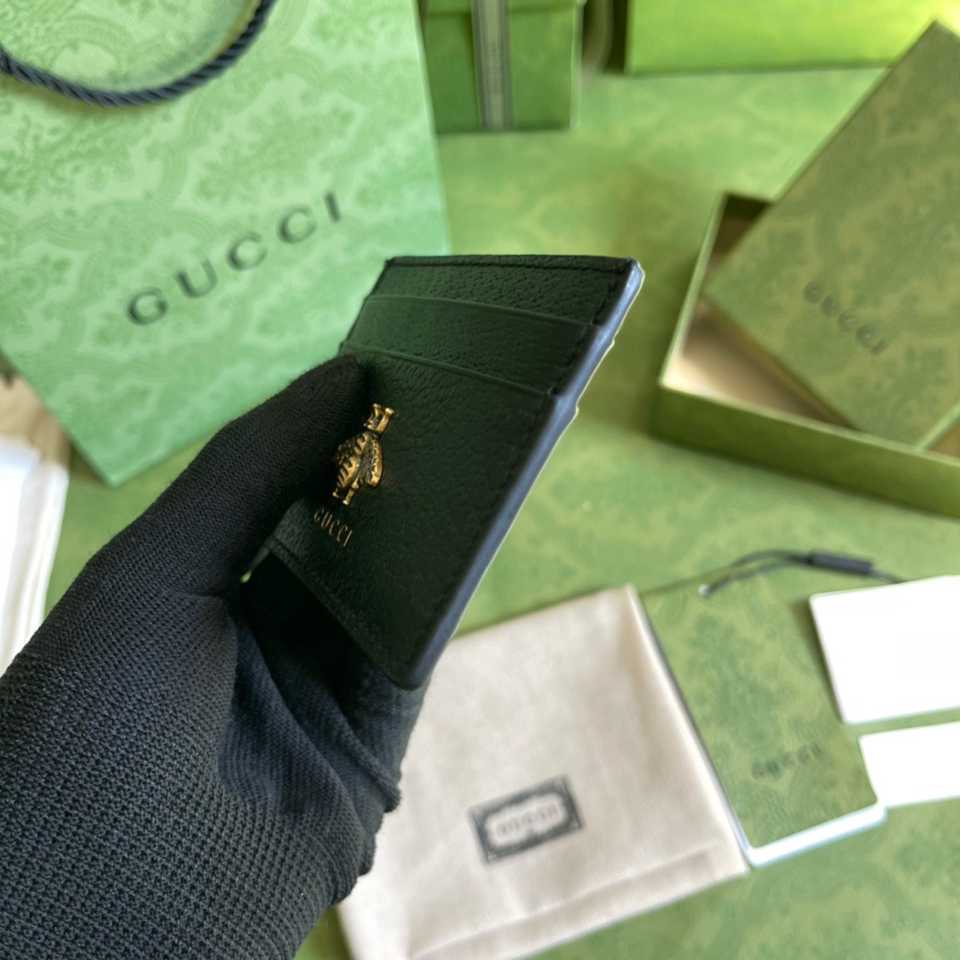 Gvc*1 Animalier Card Case Black with Metal Bee For Men 4in/10cm GG 523685 DJ20T 1000