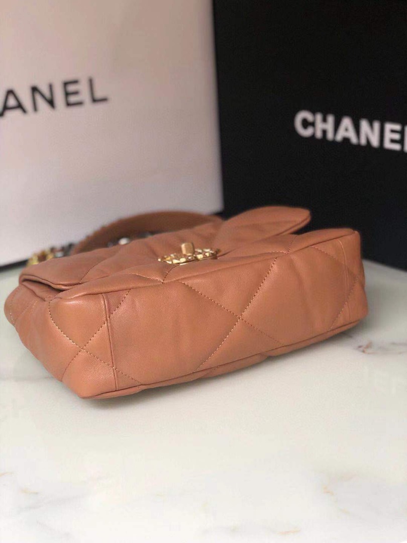 Ch**el 19 Handbag 26cm Brown For Women AS1160