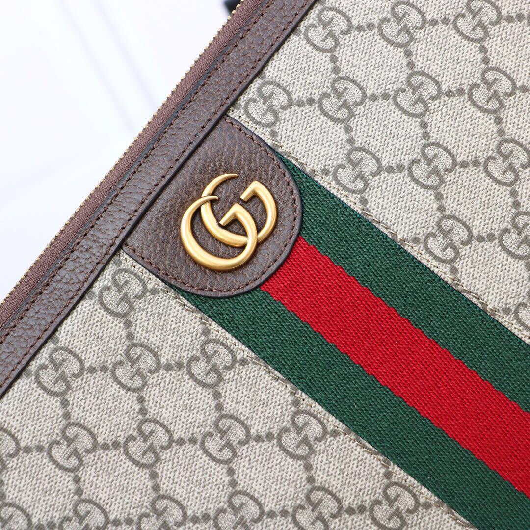 Gvc*1 Ophidia Pouch With Web Beige And Ebony GG Svp*me Canvas For Men 9in/24cm GG ‎672989 96IWT 8745
