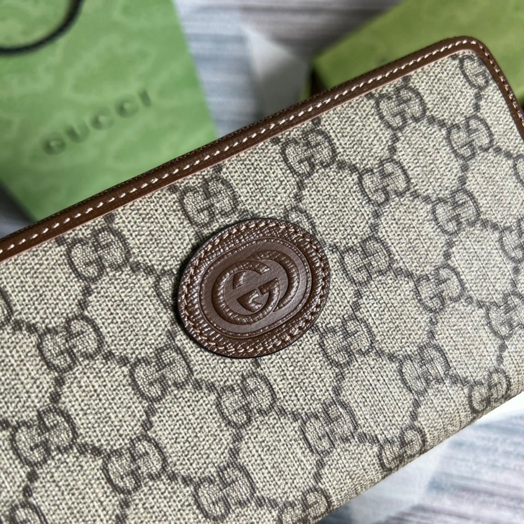 Gvc*1 Ophidia GG Zip Around Wallet With Interlocking G Brown For Men 8in/19cm GG 673003 92TCG 8563