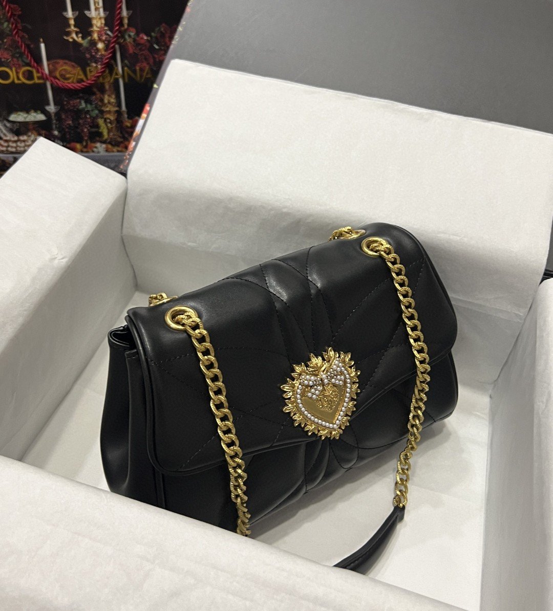 Dolce & Gabbana Large Devotion Shoulder Bag In Quilted Nappa Black For Women 11.4in/29cm DG