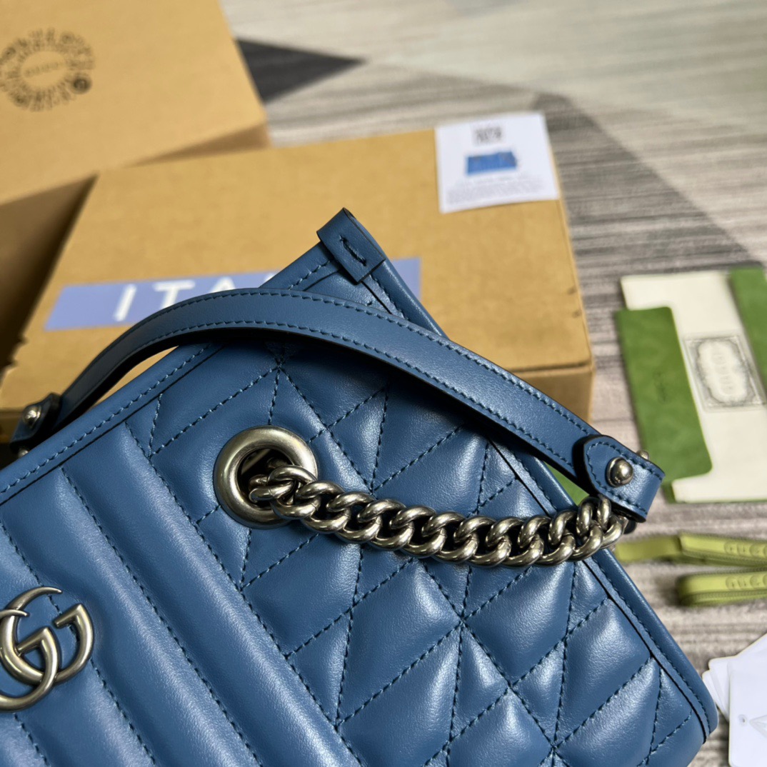 [True-to-ORIGINAL] Gvc*1 Marmont Small Matelasse Tote Blue For Women, Women’s Bags 26.5 in/10.4cm GG ‎‎675796 UM8BF 4340