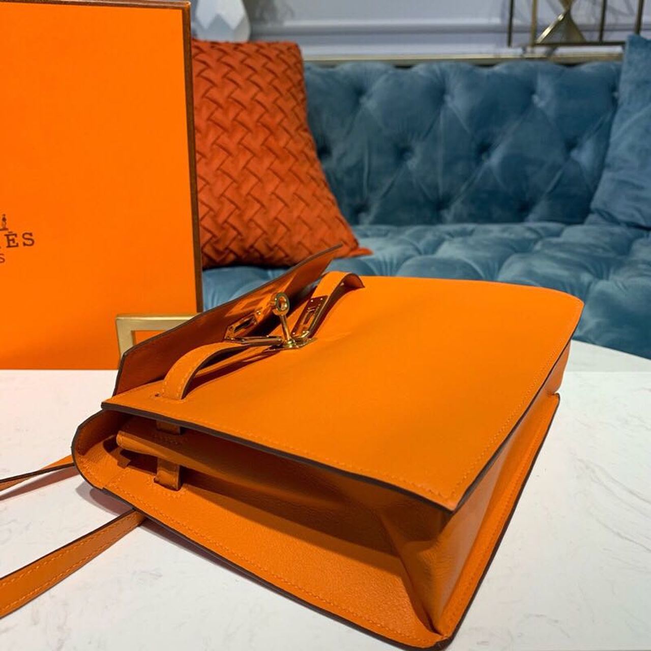 H**me5 Kelly Danse II Bag Swift Orange Gold Hardware For Women 8.7in/22cm