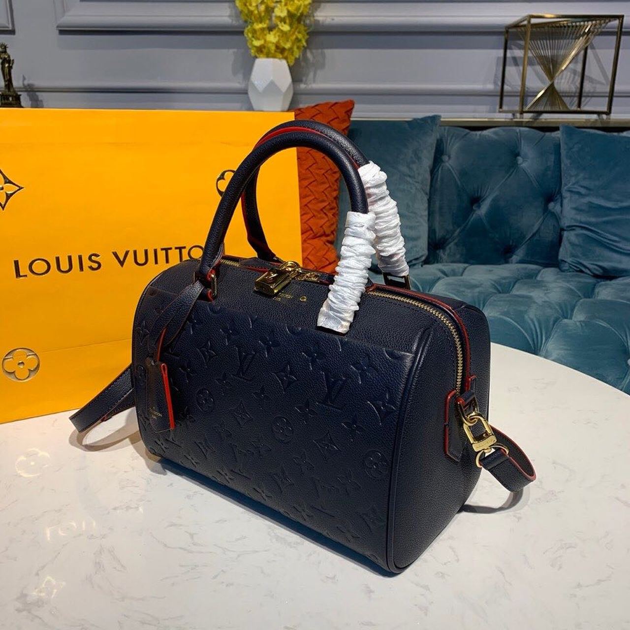L0vis Vvtt0n Speedy Bandouliere 25 Monogram Empreinte Navy Blue For Women, Women’s Handbags, Shoulder And Crossbody Bags 9.8in/25cm LV