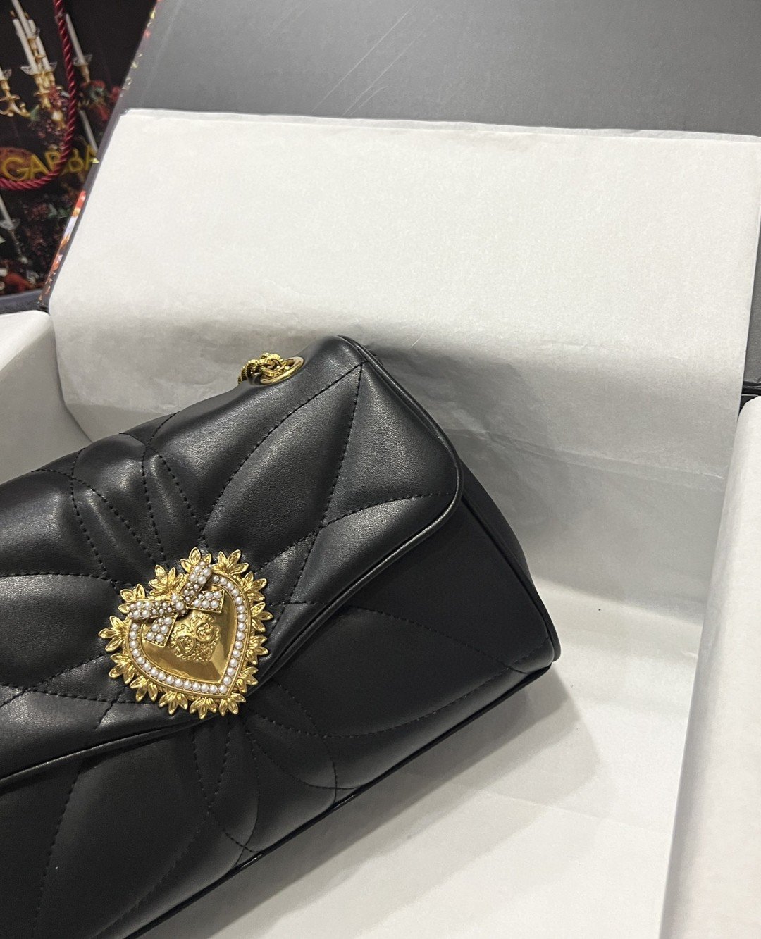 Dolce & Gabbana Large Devotion Shoulder Bag In Quilted Nappa Black For Women 11.4in/29cm DG