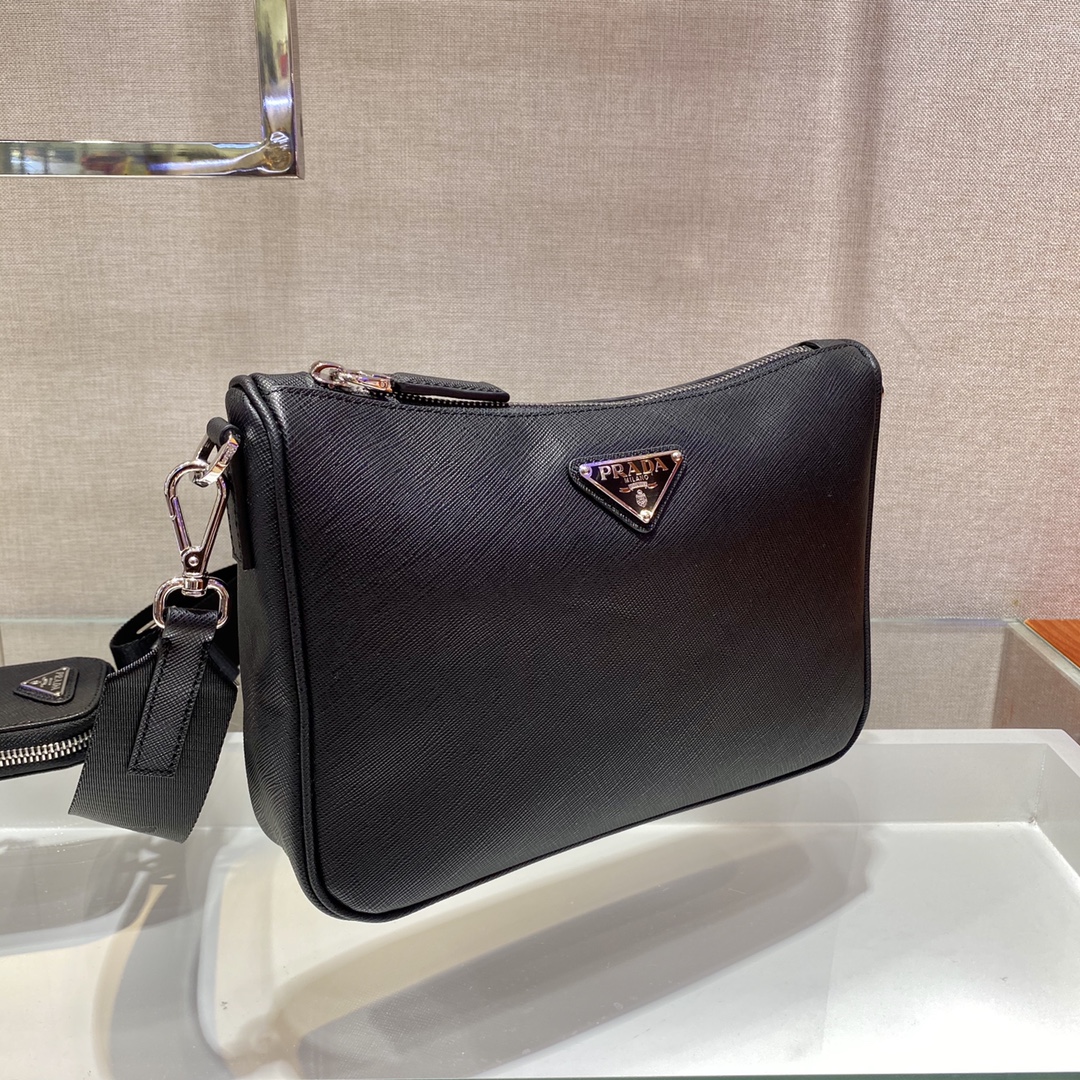 Pra*a Re-Nylon And Saffiano Shoulder Bag Black For Women, Women’s Bags 9.4in/24cm 2VH113_2DMH_F0002_V_OOP