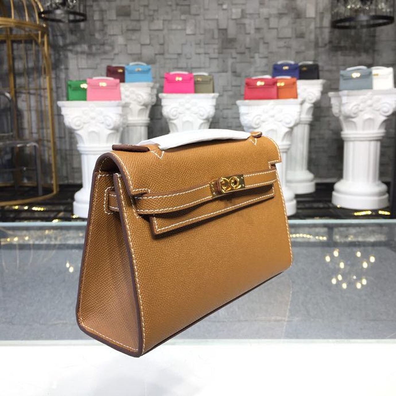 H**me5 Mini Kelly KP Pochette Gold For Women Gold Toned Hardware 8.7in/22cm