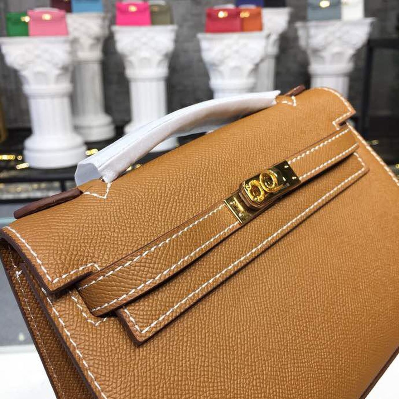 H**me5 Mini Kelly KP Pochette Gold For Women Gold Toned Hardware 8.7in/22cm