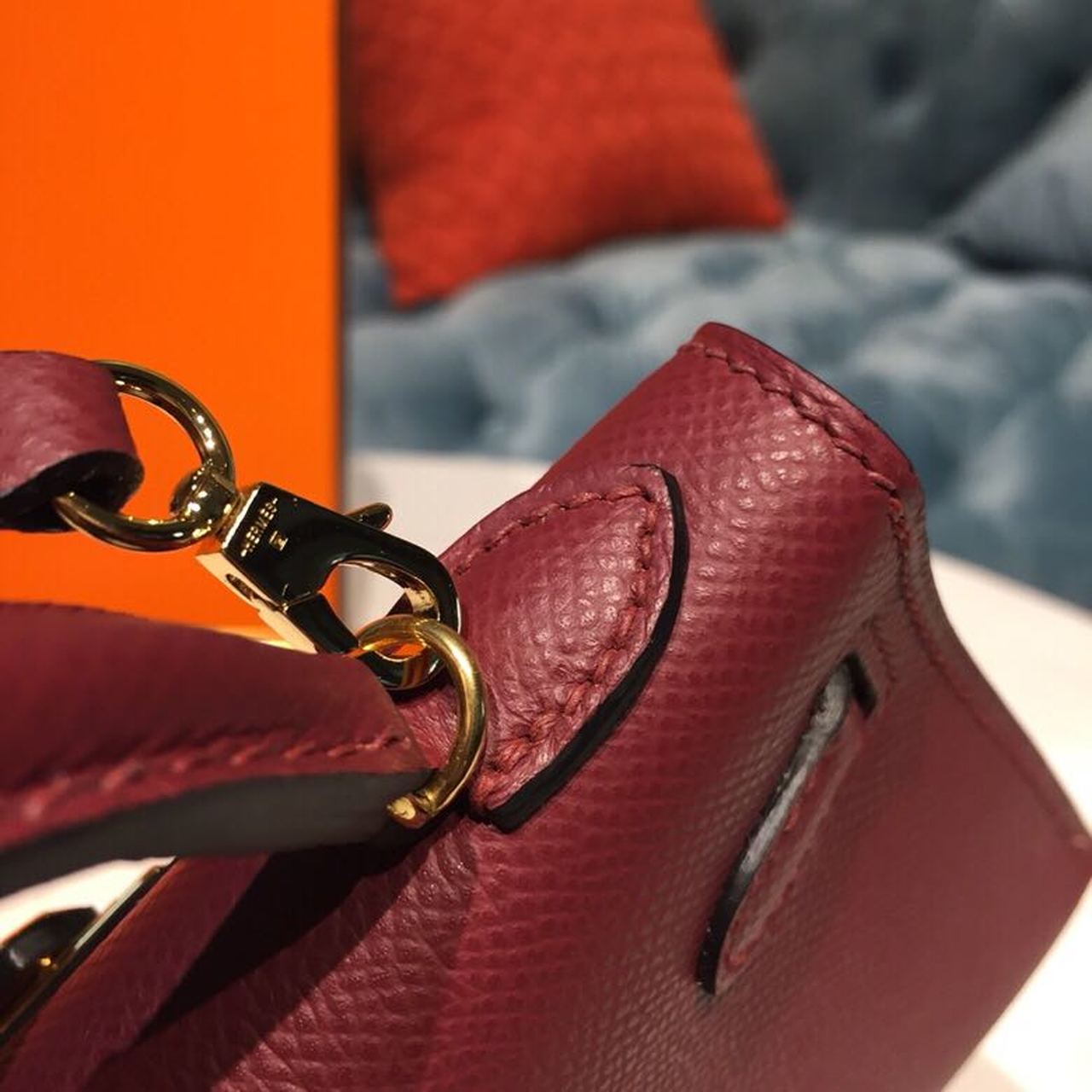 H**me5 Mini Kelly Burgundy For Women Gold Toned Hardware 7.5in/19cm