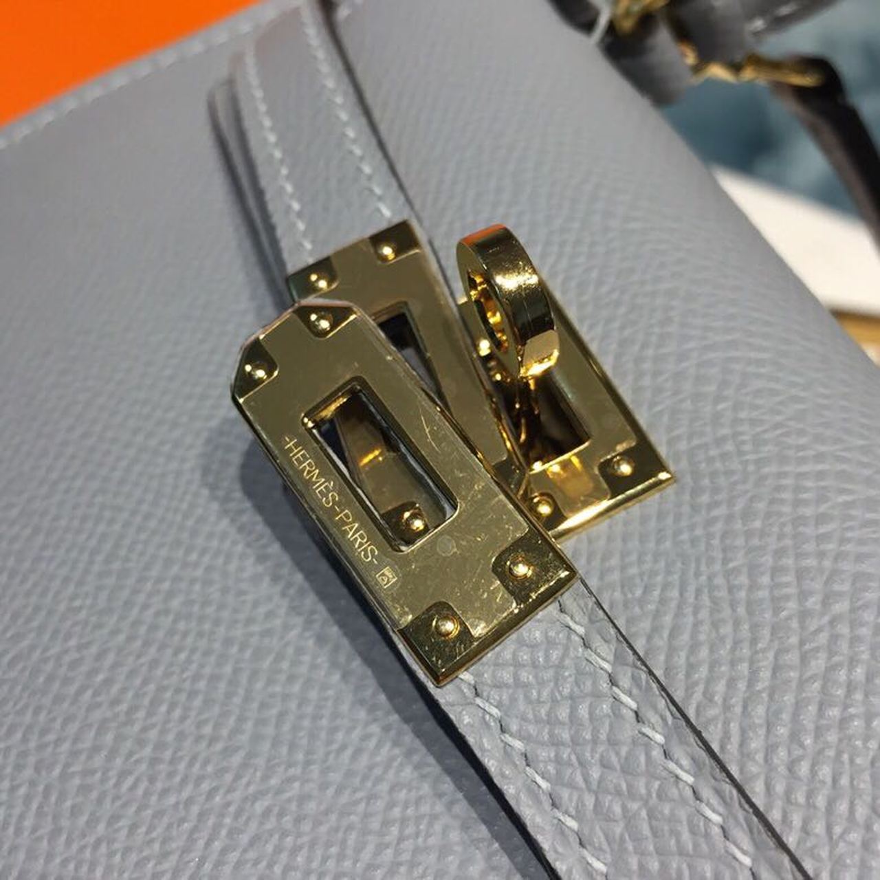 H**me5 Mini Kelly Light Blue For Women Gold Toned Hardware 7.5in/19cm