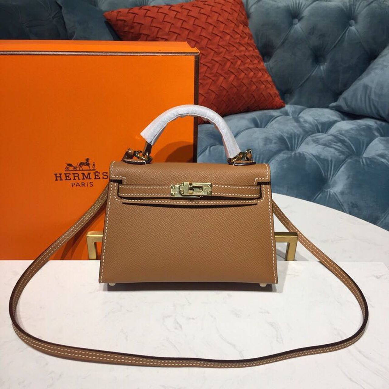 H**me5 Mini Kelly Gold For Women Gold Toned Hardware 7.5in/19cm