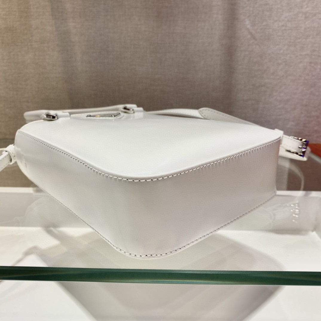 Pra*a Small Brushed Tote White For Women, Women’s Bags 6.9in/18cm 1BA331_ZO6_F0009_V_OOO