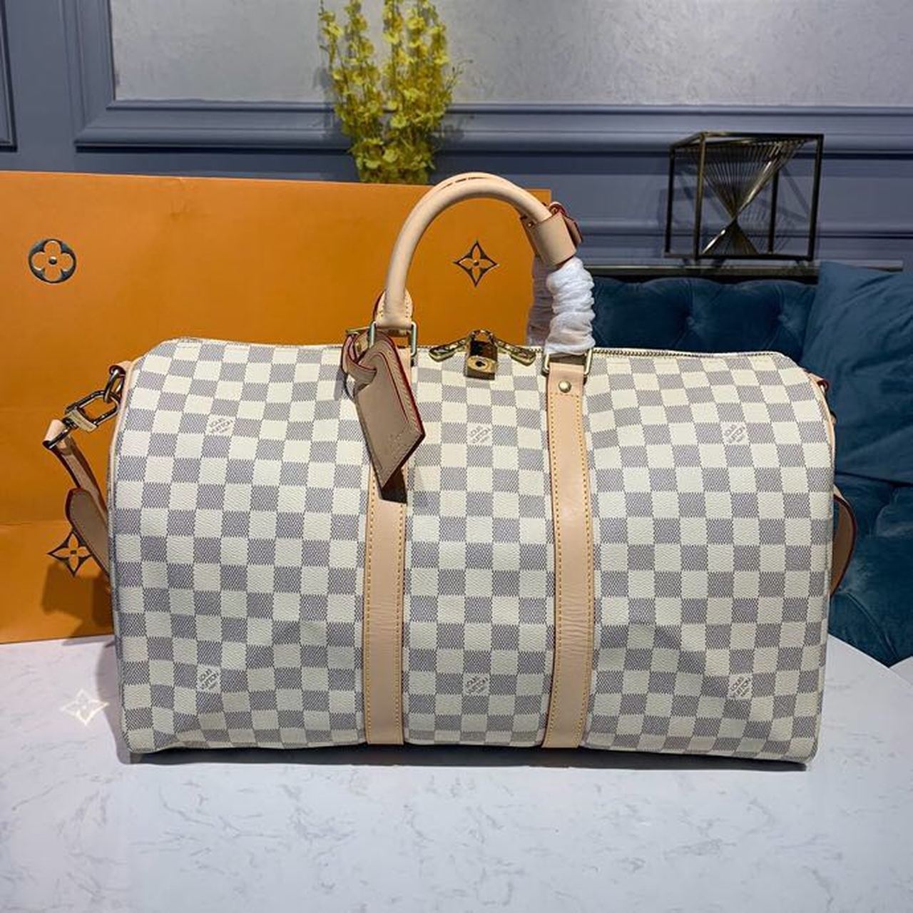 L0vis Vvtt0n Keepall Bandouliere 45 Damier Azur Canvas Travel Bags 17.7in/45cm LV N41430