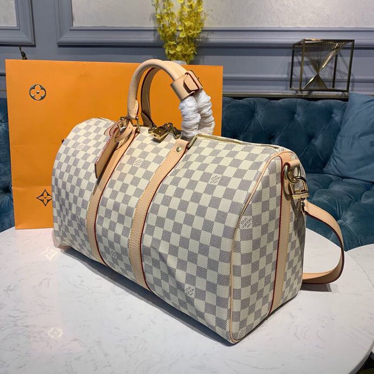L0vis Vvtt0n Keepall Bandouliere 45 Damier Azur Canvas Travel Bags 17.7in/45cm LV N41430