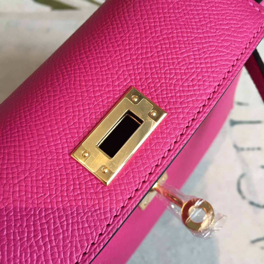 H**me5 Mini Kelly Pink For Women Gold Toned Hardware 7.5in/19cm