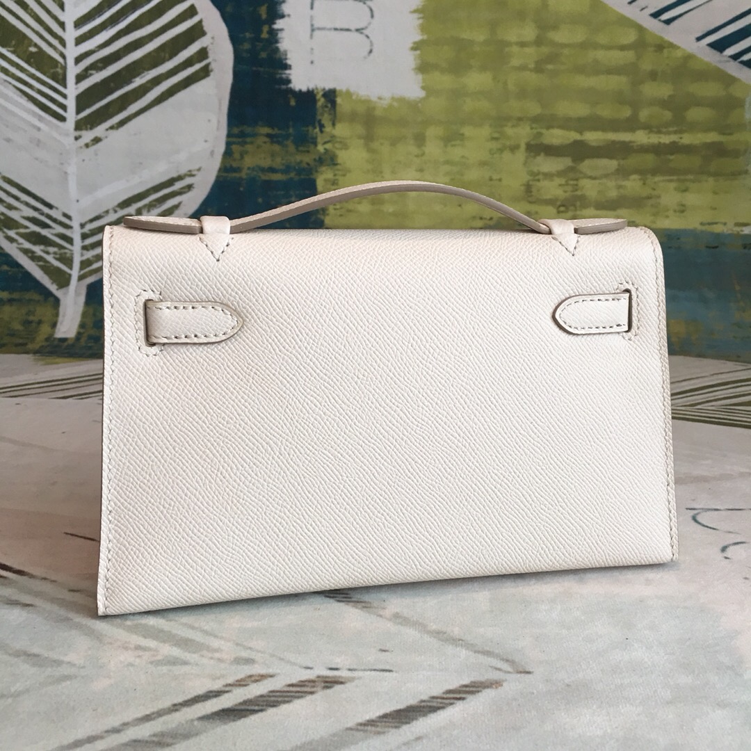 H**me5 Kelly Pochettee White For Women Gold Toned Hardware 8.5in/22cm