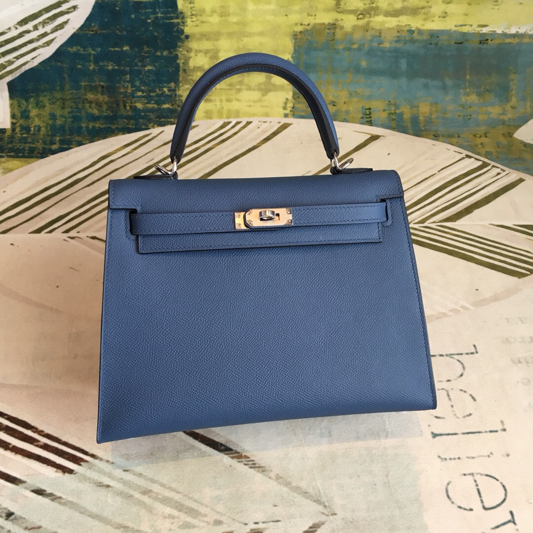 H**me5 Kelly Navy For Women Silver Toned Hardware 10in/25cm
