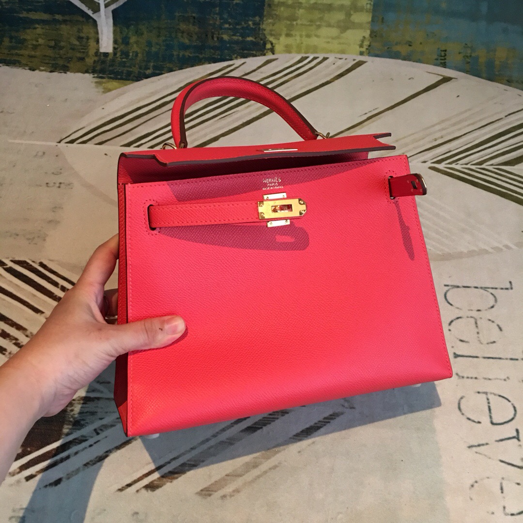 H**me5 Kelly Red For Women Gold Toned Hardware 10in/25cm