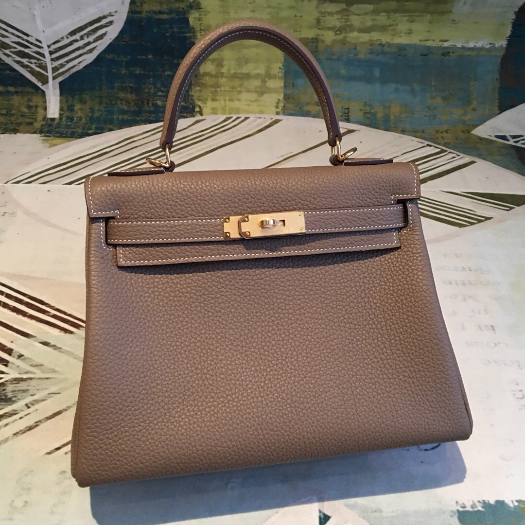 H**me5 Kelly 28 Greige Bag With Gold Toned Harware For Women, Women’s Handbags, Shoulder Bags 11in/28cm