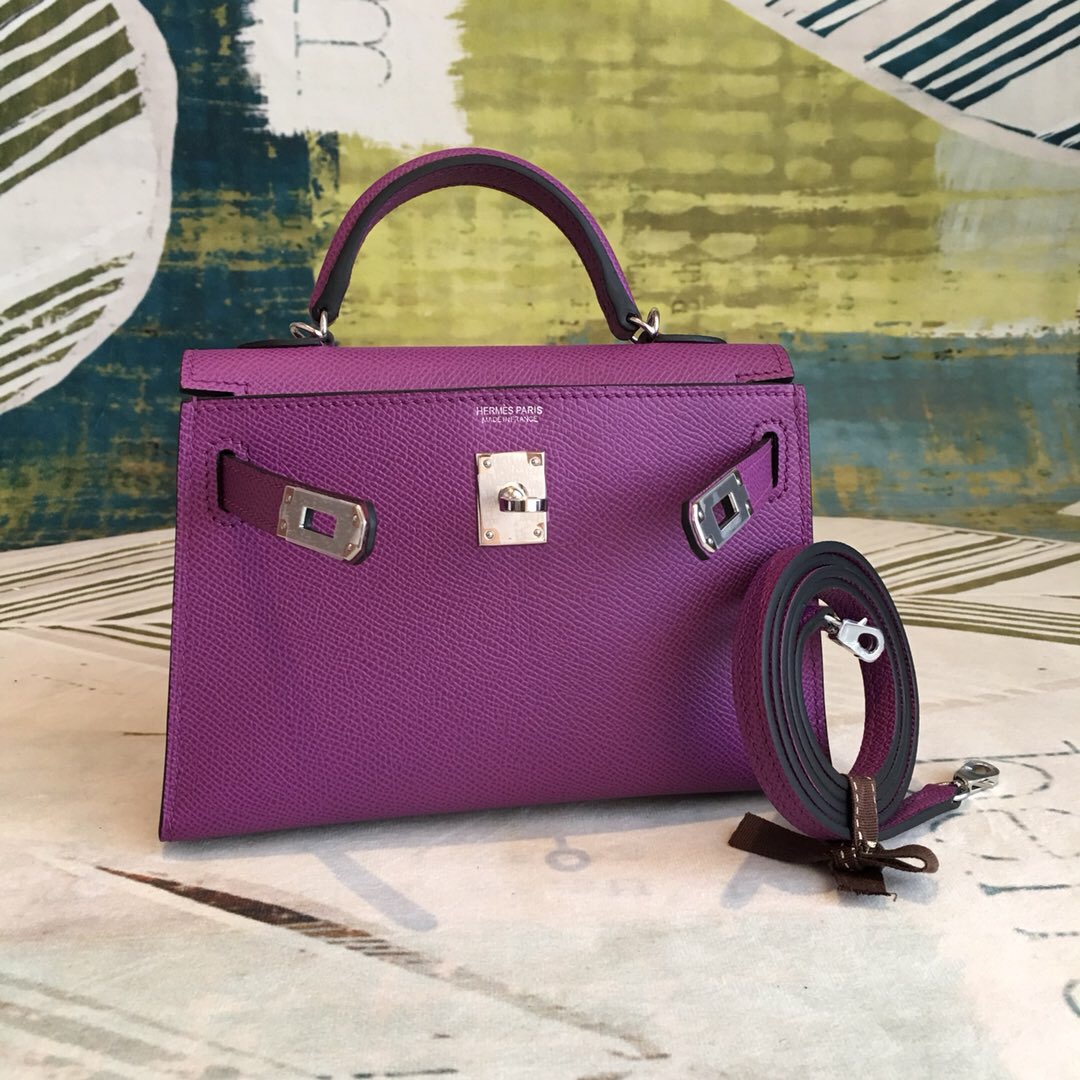 H**me5 Mini Kelly Violet For Women Silver Toned Hardware 7.5in/19cm