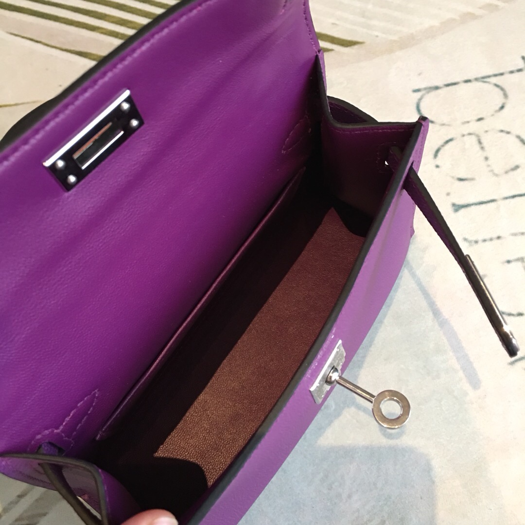 H**me5 Mini Kelly Violet For Women Silver Toned Hardware 7.5in/19cm