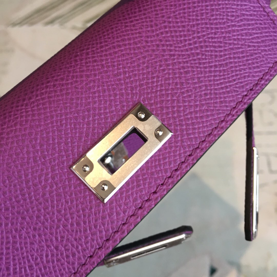 H**me5 Mini Kelly Violet For Women Silver Toned Hardware 7.5in/19cm