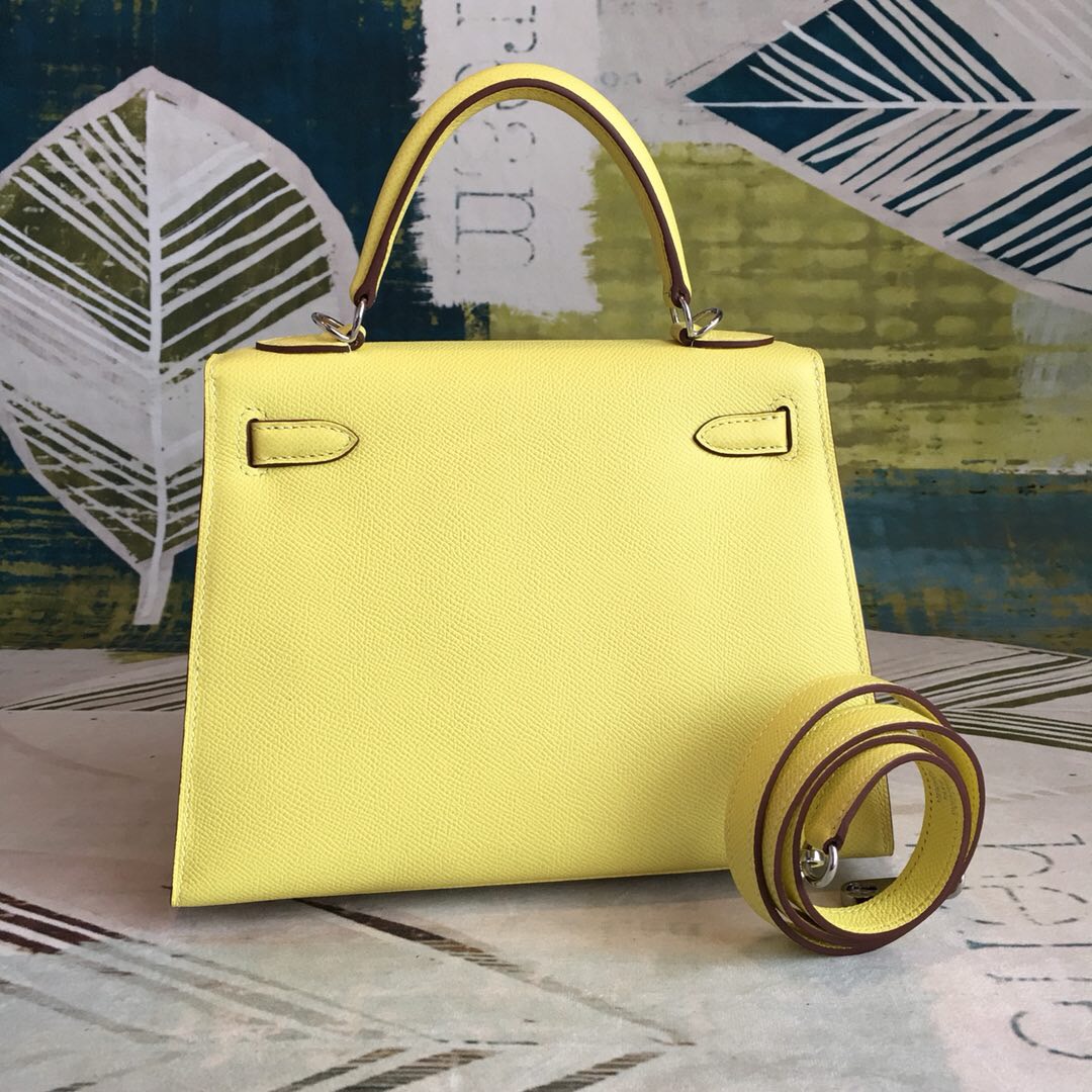 H**me5 Kelly Light Yellow For Women Silver Toned Hardware 10in/25cm
