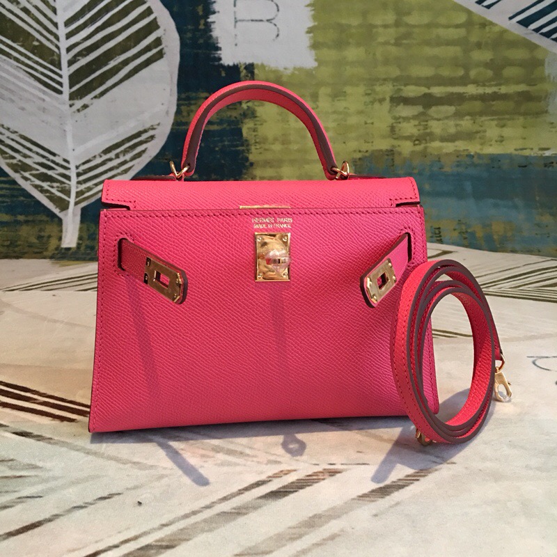 H**me5 Mini Kelly Pink For Women Gold Toned Hardware 7.5in/19cm
