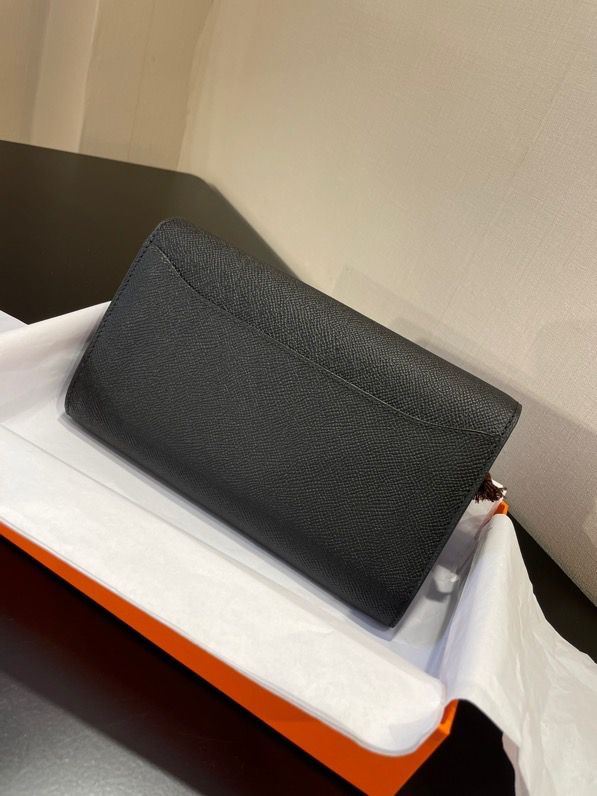 H**me5 Constance Togo Long Wallet  21cm/8.3in Silver Toned Hardware For Women Black