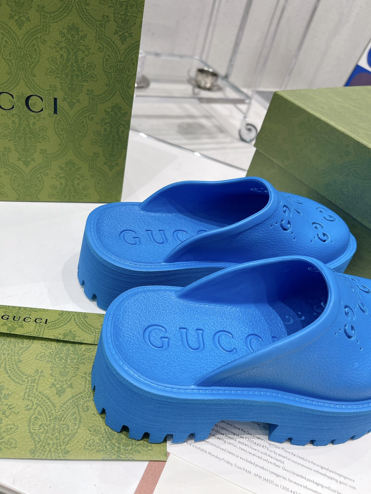 Gvc*1 Women’s Platform Perforated G Sandal Light Blue For Women GG