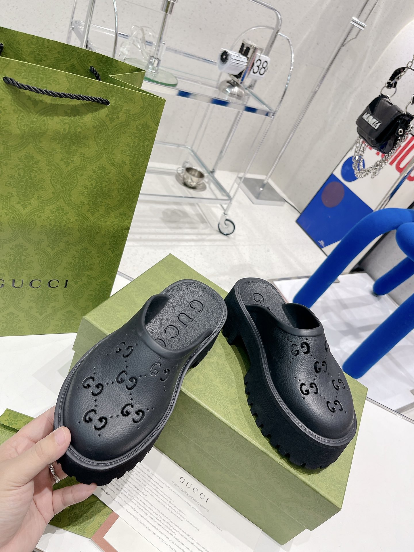 Gvc*1 Women’s Platform Perforated G Sandal Black For Women GG ‎663577 JFB00 1000