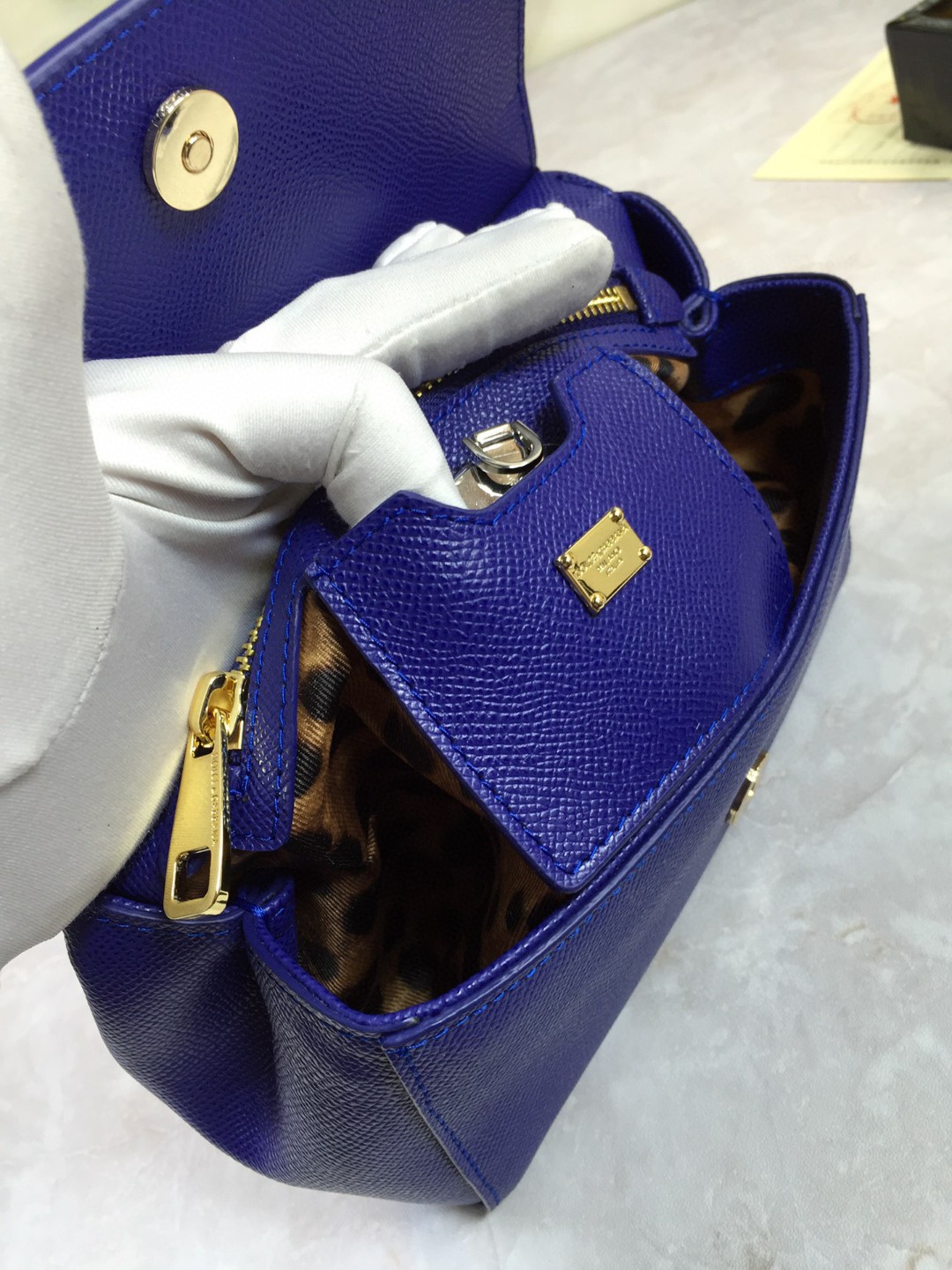 Dolce & Gabbana Medium Sicily Handbag In Dauphine Dark Blue For Women 10.2in/26cm DG
